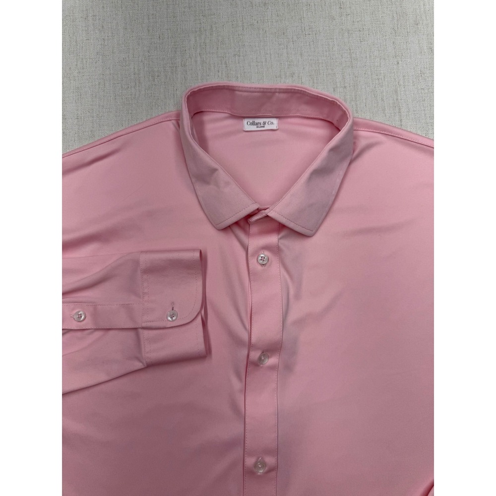 Collars & Co Mens 3XL Dress Collar Polo Shirt Pink Long Sleeve Performance XLV